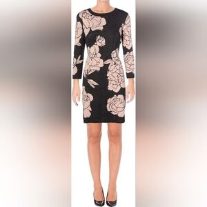 Calvin Klein Floral Print Fit & Flare Sweater Dress  Gray and Pink Size Large